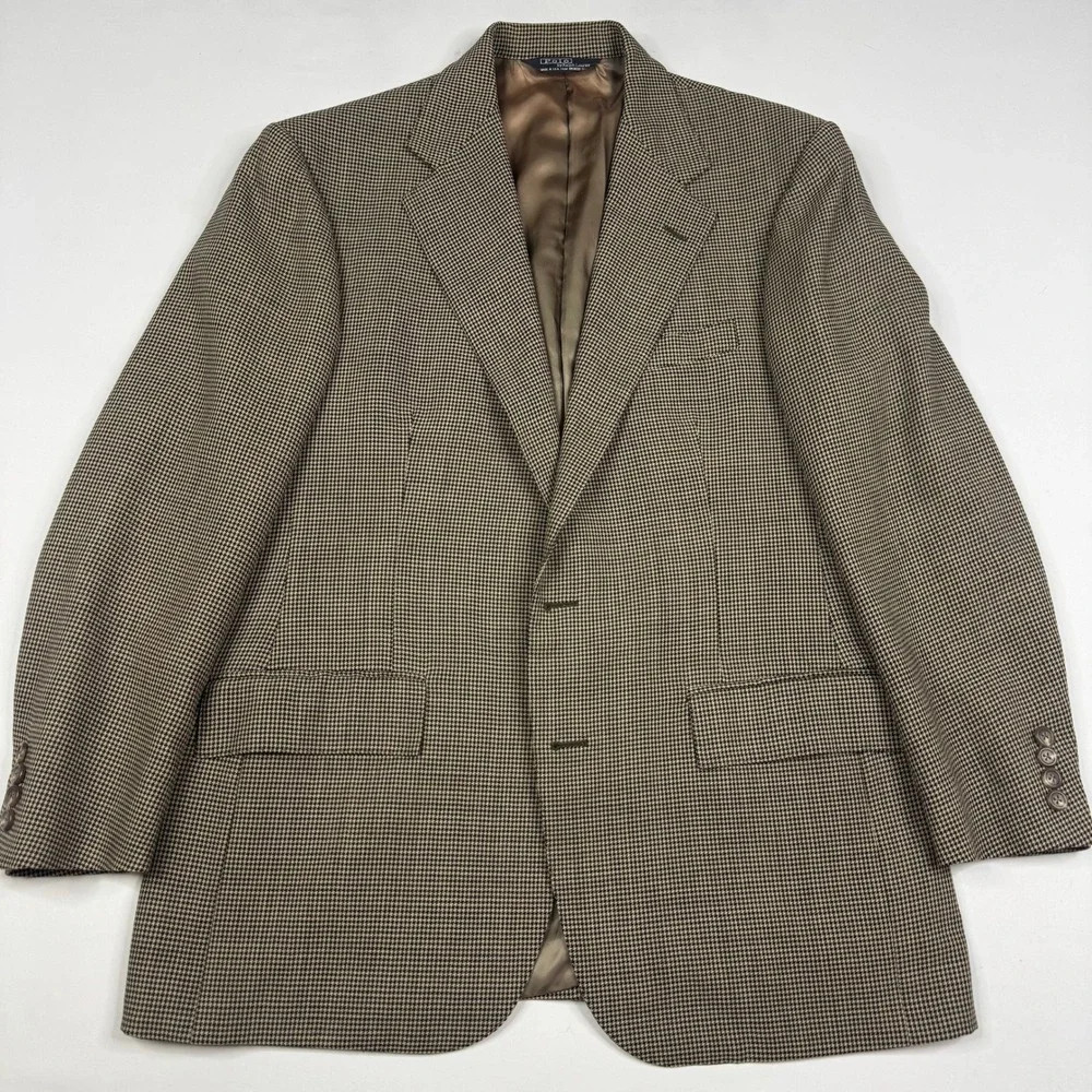 Vintage Polo Ralph Lauren Blazer Coat Mens 39R Brown Houndstooth Wool Mohair USA